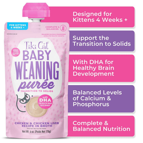 Tiki Cat Baby Weaning Puree Chicken & Chicken Liver In Broth Wet Cat Food 6oz - Poudre Pet & Feed Supply 6